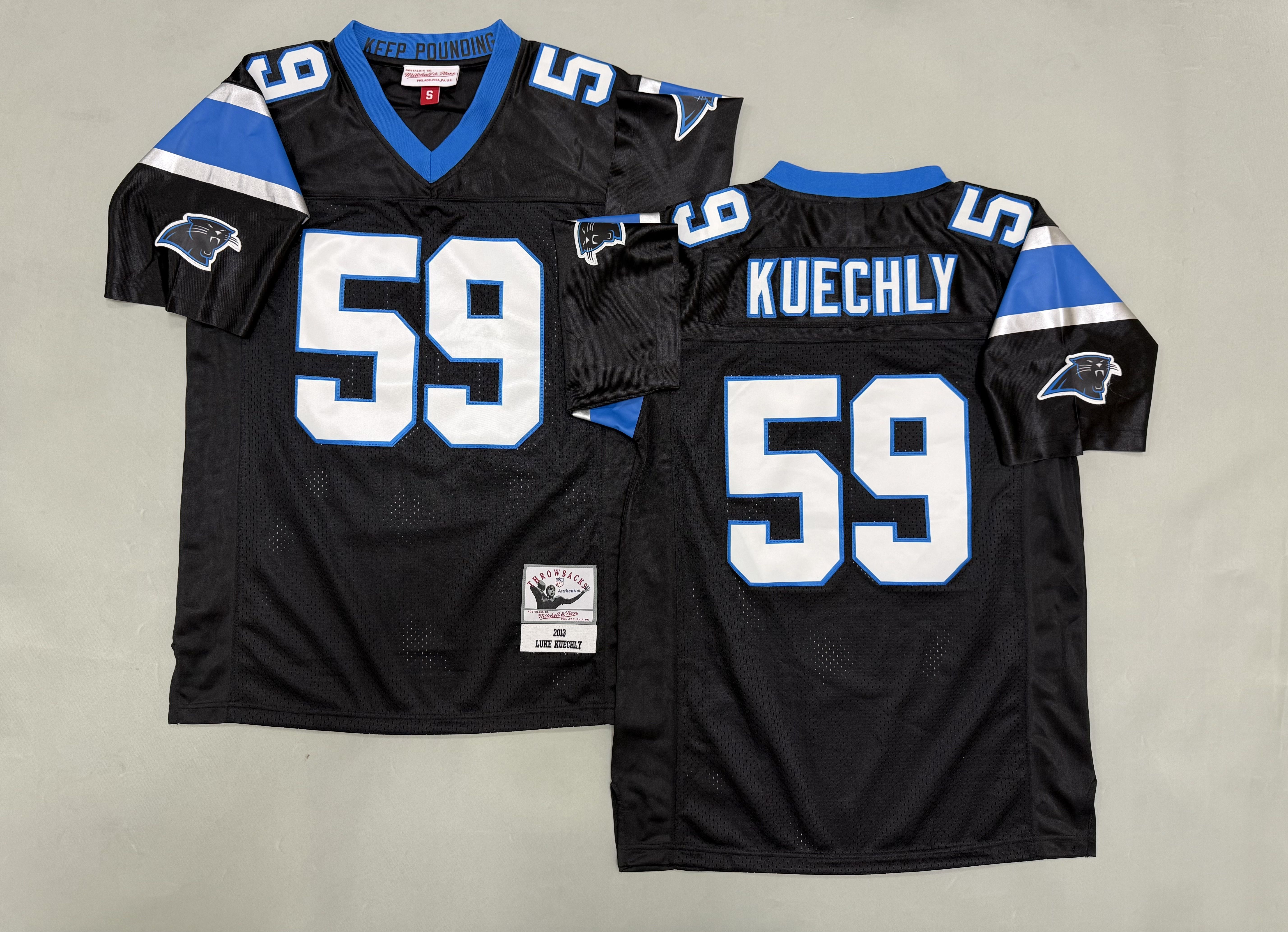 Men 2026 Carolina Panthers #59 Kuechly Black Throwback Limited NFL Jersey style 01